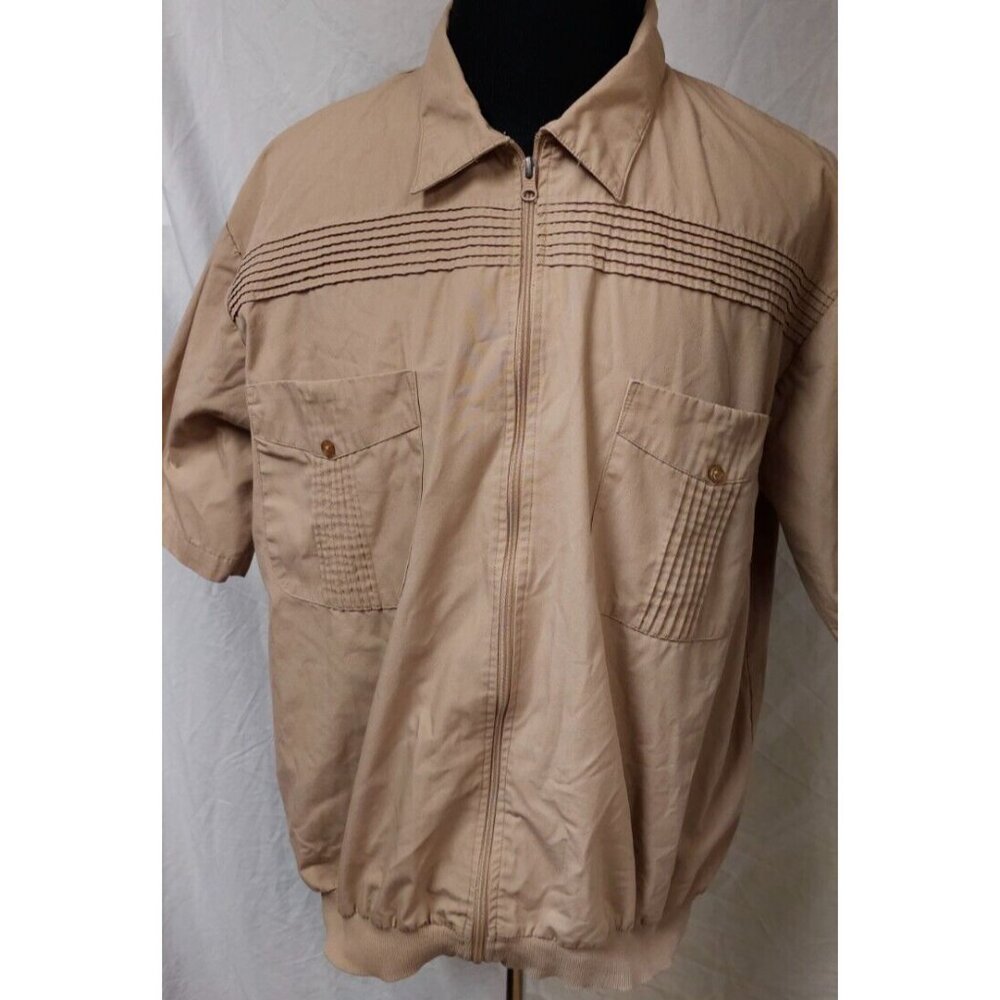 Vtg John Blair Mens XL Brown Short Sleeve Full Zip 70s Ribbed Hem Shirt Jacket